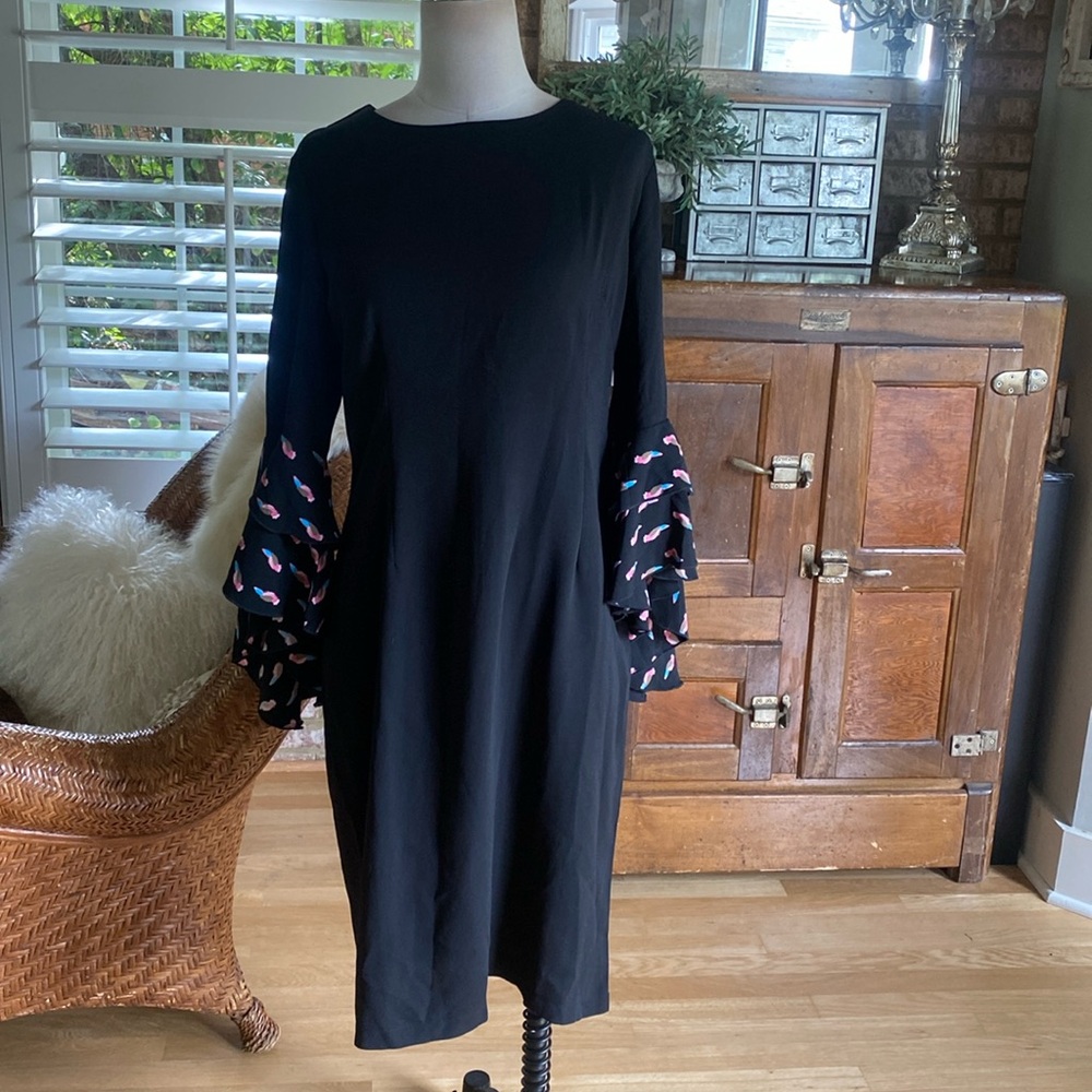 MARINA KANEVA BLACK DRESS BELL SLEEVES 10 NEW